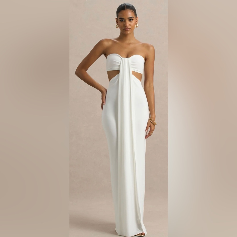 Club L London Elixir Cream Sweetheart Neck Maxi Dress with Cut Out Details
